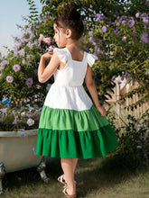 1pc Girls Tricolor Patchwork Flyaway Sleeve Casual Beach Dress, Summer